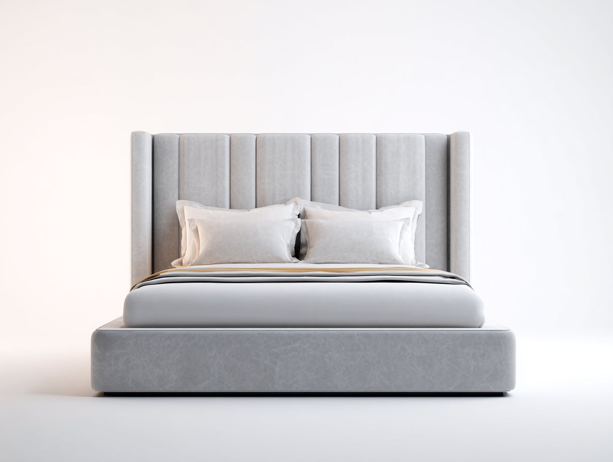 Letto matrimoniale - Legno-Tessuto - 210x180x130 cm - Grigio chiaro - Stile moderno imbottito