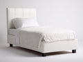Letto singolo - Pelle sintetica - 210x100x110 cm - Bianco crema - Stile moderno imbottito