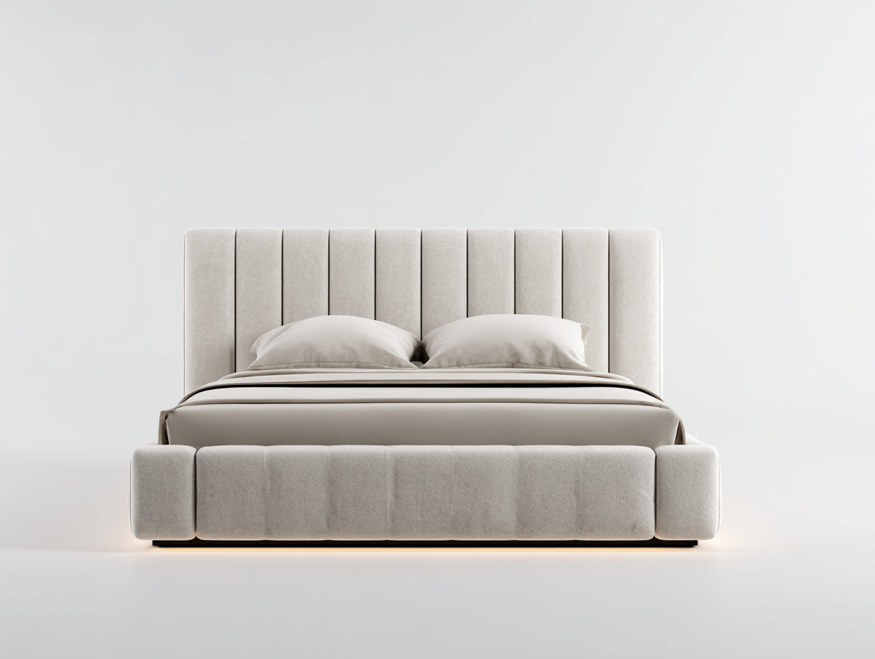 Letto matrimoniale - Legno-Tessuto - 210x180x135 cm - Beige - Stile moderno imbottito