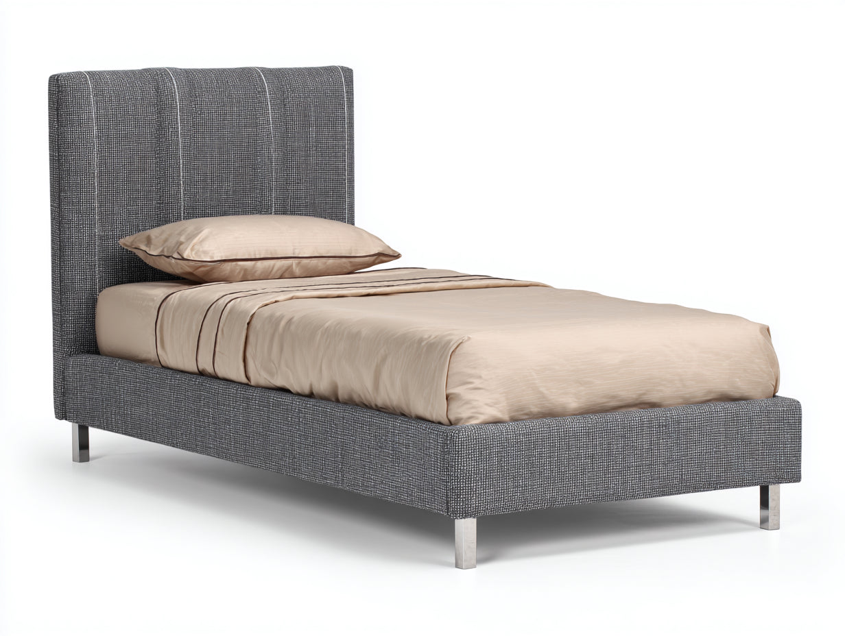 Letto singolo - Tessuto - 210x100x105 cm - Grigio scuro - Stile moderno imbottito
