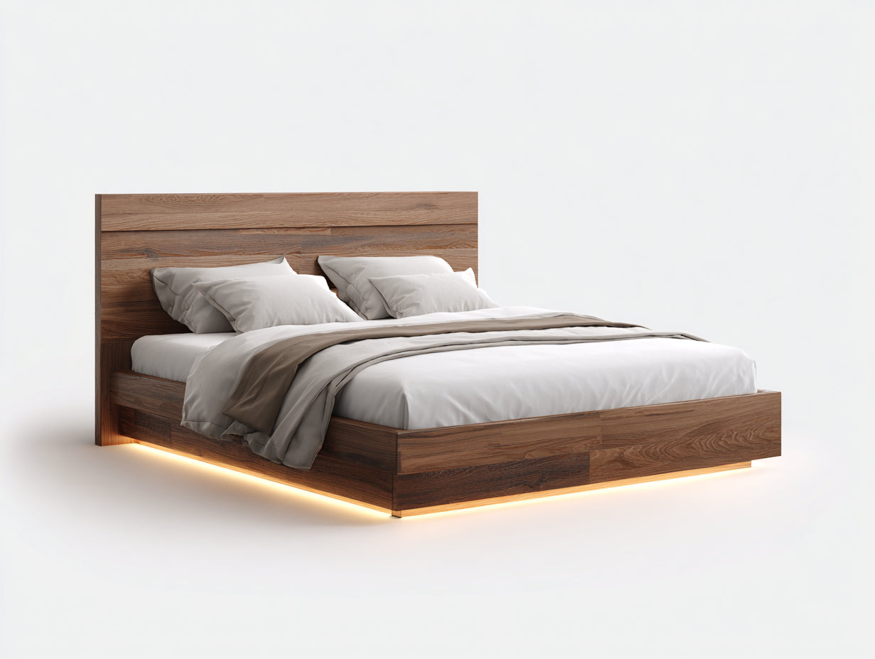 Letto matrimoniale - Legno - 210x180x115 cm - Marrone - Stile moderno con illuminazione integrata