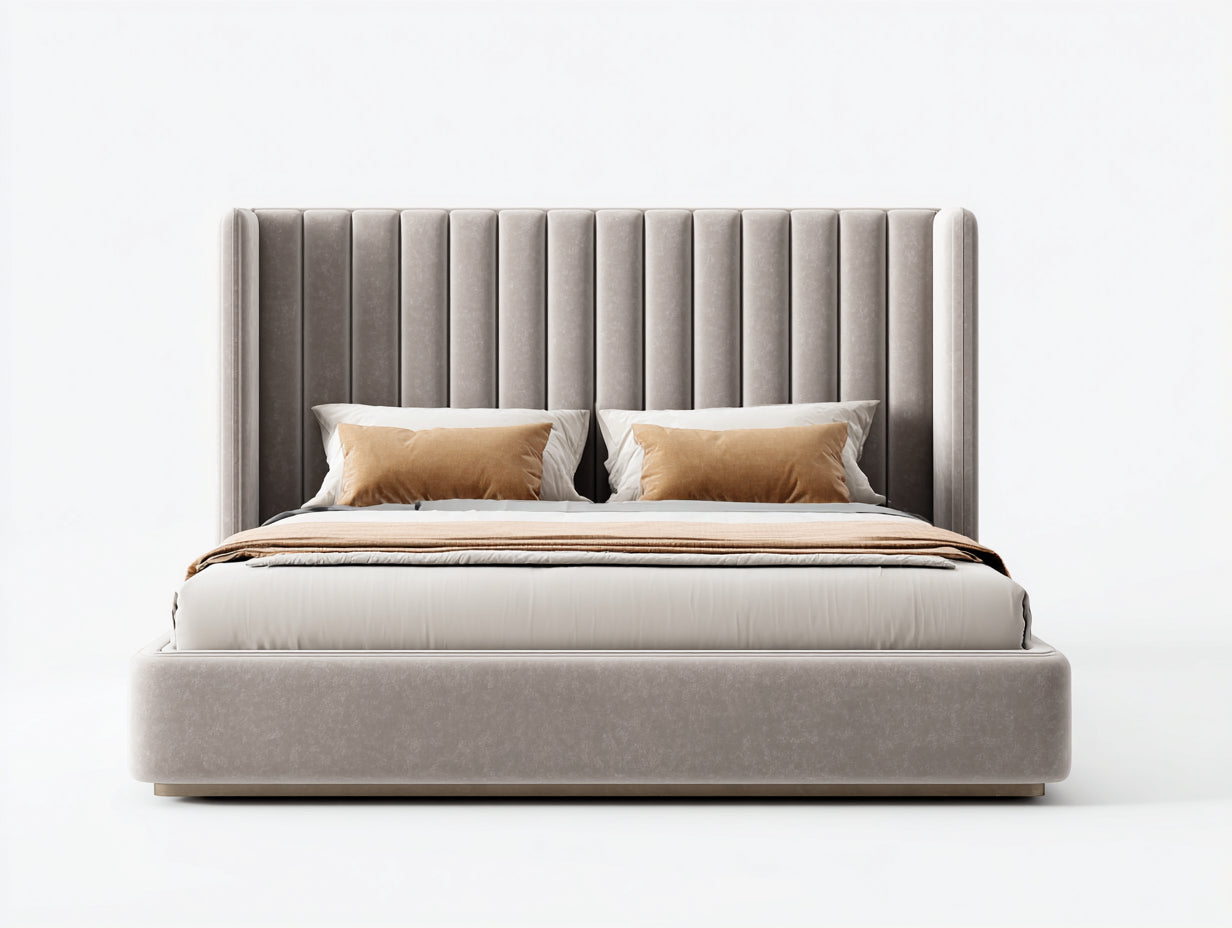 Letto matrimoniale - Legno-Tessuto - 210x180x135 cm - Beige - Stile moderno imbottito