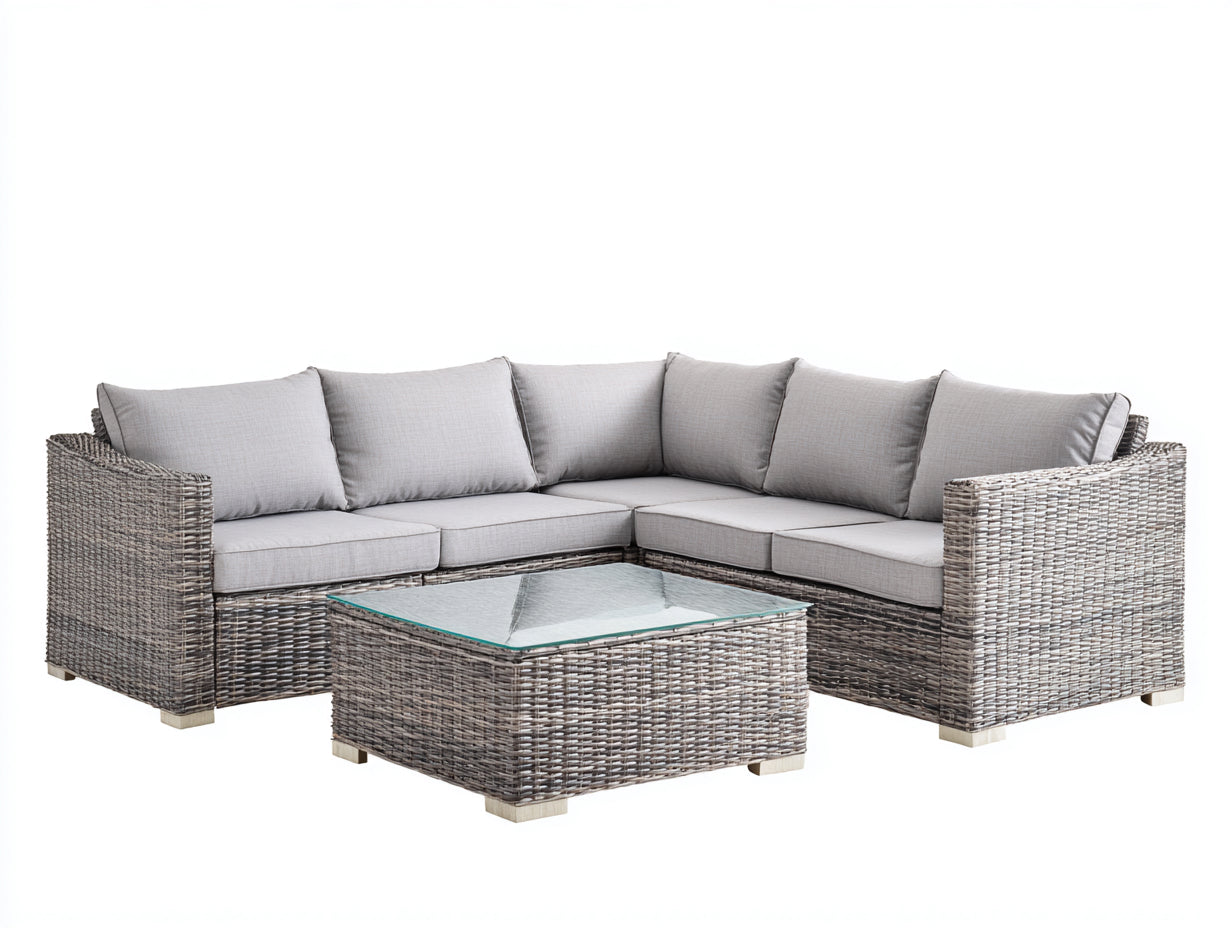 Divani da esterno-Rattan sintetico-Tessuto-Vetro-250 x 250 x 81 cm-Grigio tortora-Grigio chiaro-Trasparente-Stile moderno