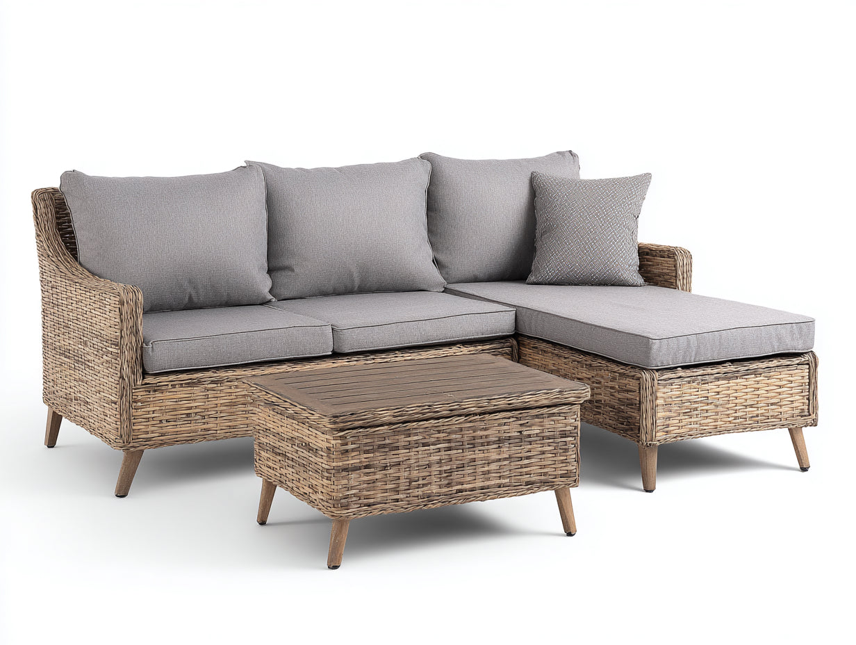 Divani da esterno-Rattan sintetico-Tessuto-Legno-232 x 164 x 82 cm-Naturale-Grigio-Stile contemporaneo