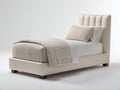 Letto singolo - Pelle sintetica - 210x100x105 cm - Beige - Stile moderno imbottito