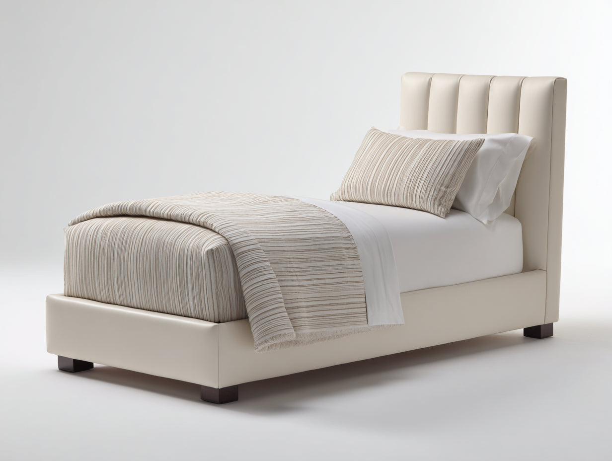 Letto singolo - Pelle sintetica - 210x100x105 cm - Beige - Stile moderno imbottito
