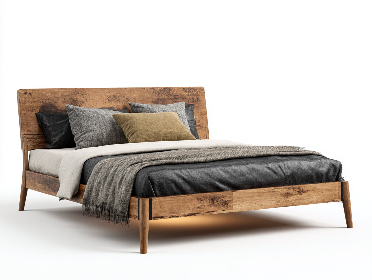 Letto matrimoniale - Legno - 210x180x110 cm - Marrone - Stile rustico moderno