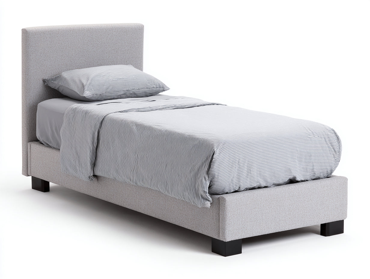Letto singolo - Tessuto - 210x100x105 cm - Grigio chiaro - Stile moderno imbottito