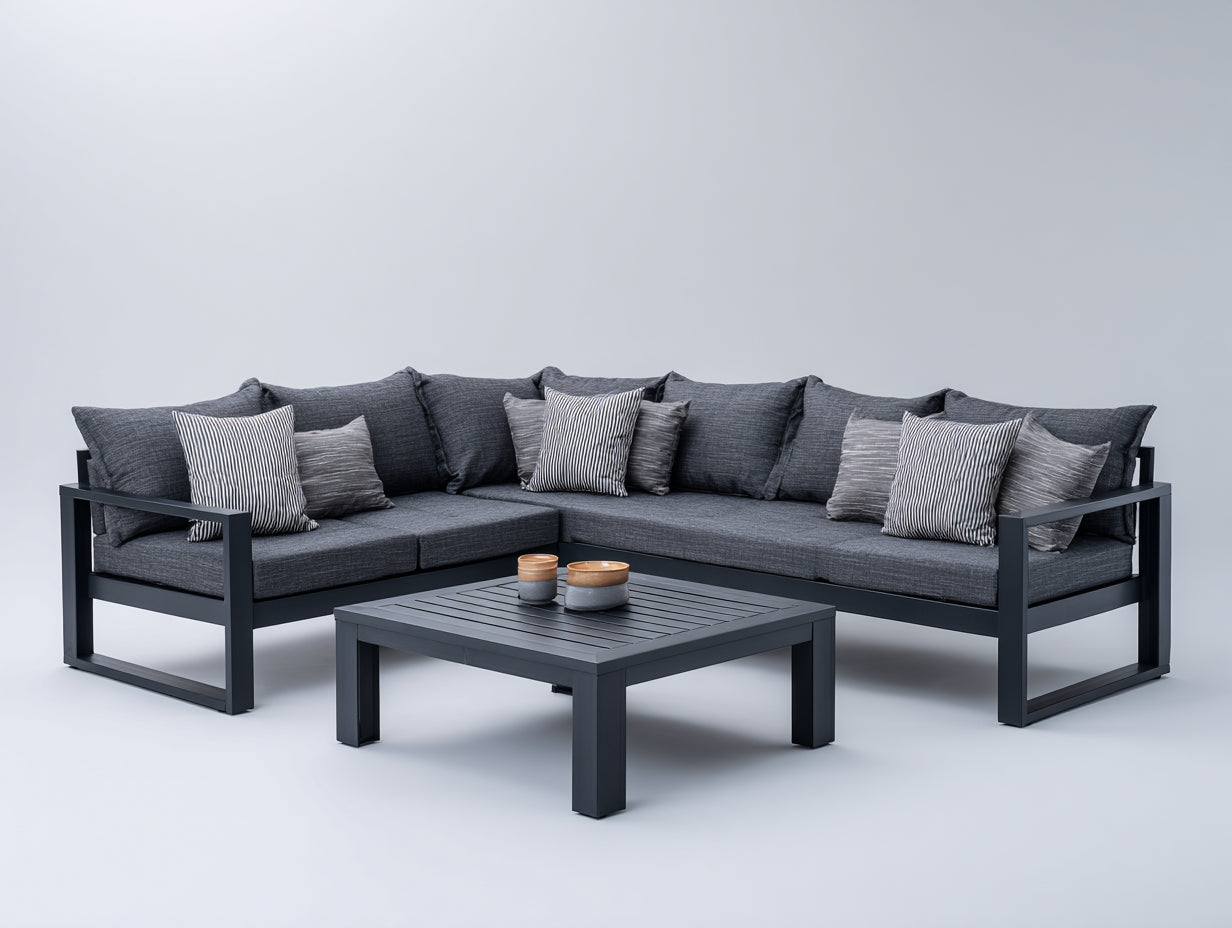 Divani da esterno-Alluminio-Tessuto-270 x 200 x 78 cm-Grigio scuro-Antracite-Stile moderno