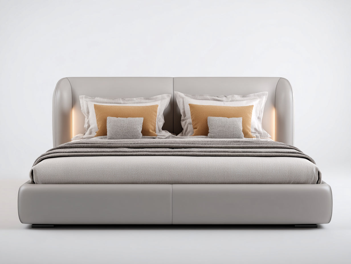 Letto matrimoniale - Legno-Tessuto - 210x180x130 cm - Grigio - Stile moderno imbottito