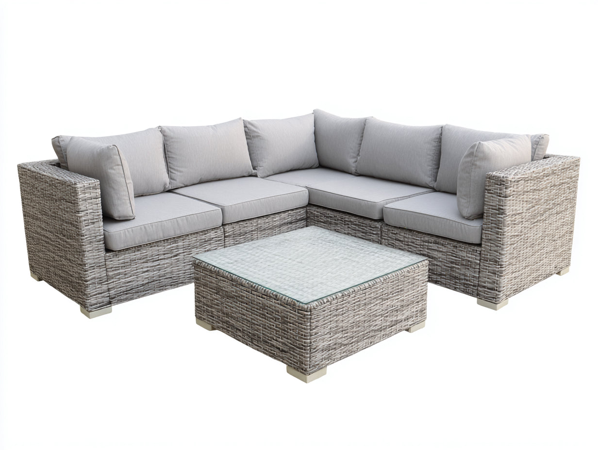 Divani da esterno-Rattan sintetico-Tessuto-Vetro-252 x 252 x 80 cm-Grigio tortora-Grigio chiaro-Trasparente-Stile moderno