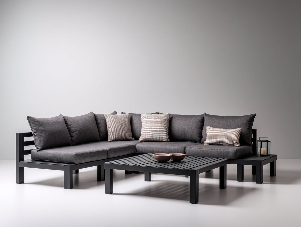 Divani da esterno-Alluminio-Tessuto-285 x 235 x 76 cm-Grigio antracite-Nero-Stile contemporaneo