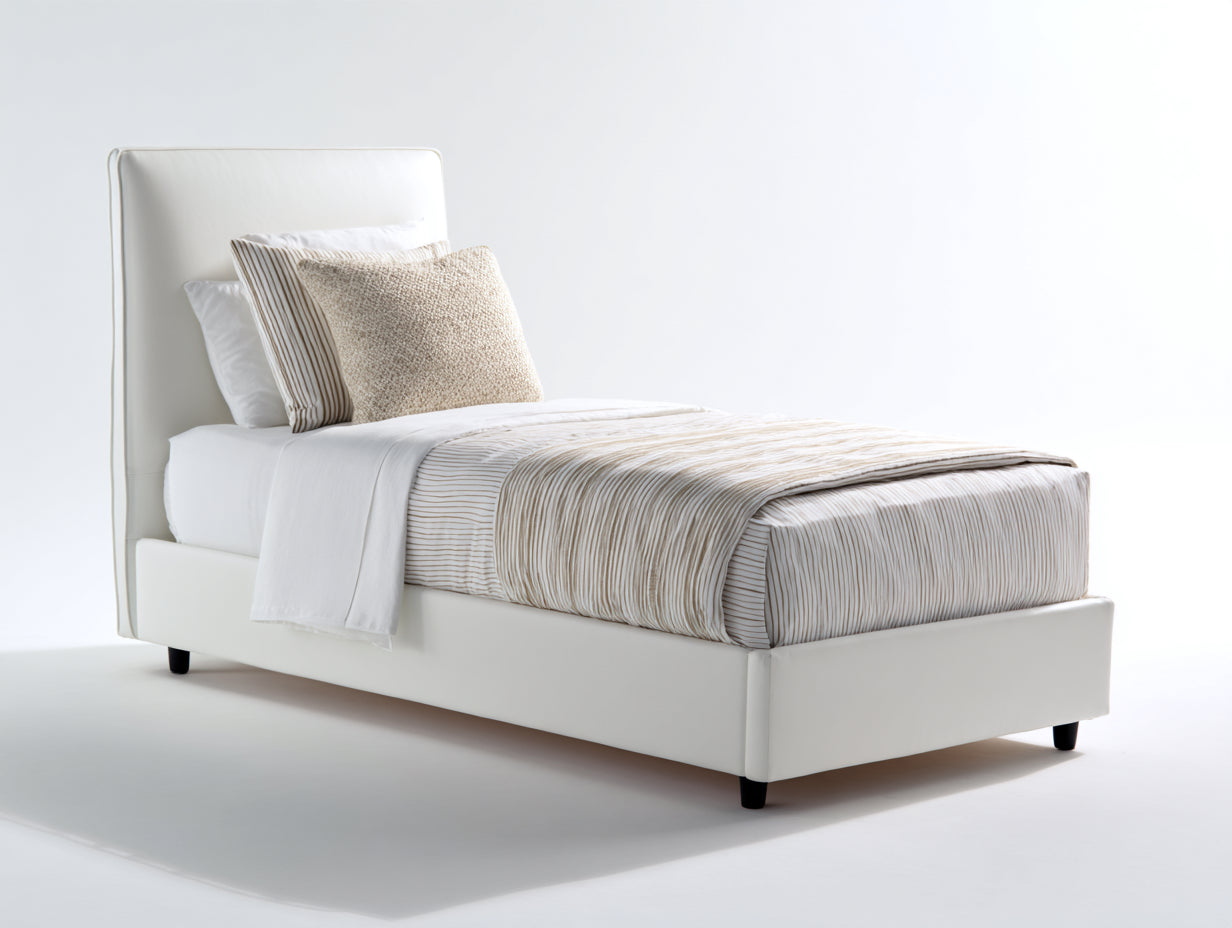 Letto singolo - Pelle sintetica - 210x100x105 cm - Bianco - Stile contemporaneo minimalista