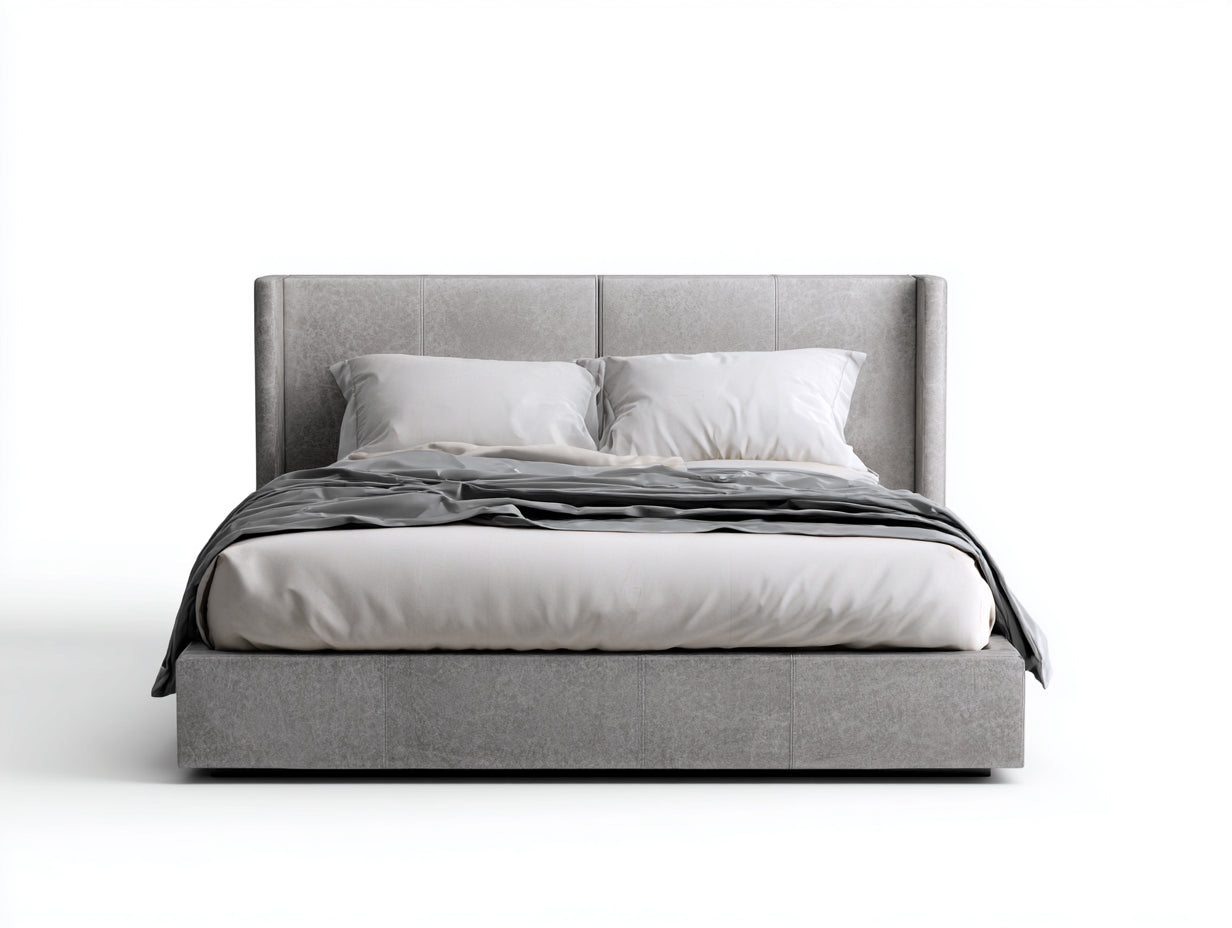 Letto matrimoniale - Legno-Tessuto - 210x180x125 cm - Grigio chiaro - Stile contemporaneo imbottito