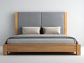 Letto matrimoniale - Legno-Tessuto - 210x180x125 cm - Grigio-Marrone - Stile moderno imbottito