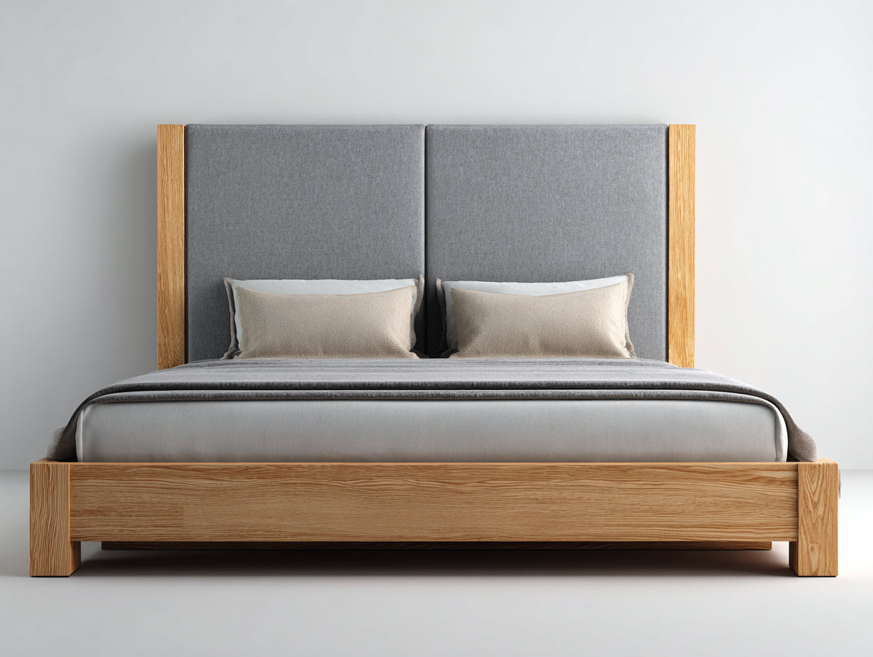 Letto matrimoniale - Legno-Tessuto - 210x180x125 cm - Grigio-Marrone - Stile moderno imbottito