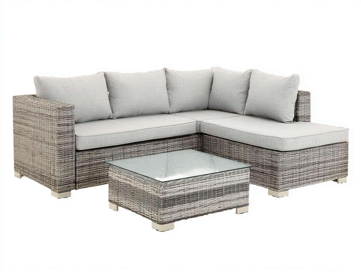 Divani da esterno-Rattan sintetico-Tessuto-Vetro-238 x 168 x 80 cm-Grigio tortora-Grigio chiaro-Trasparente-Stile moderno