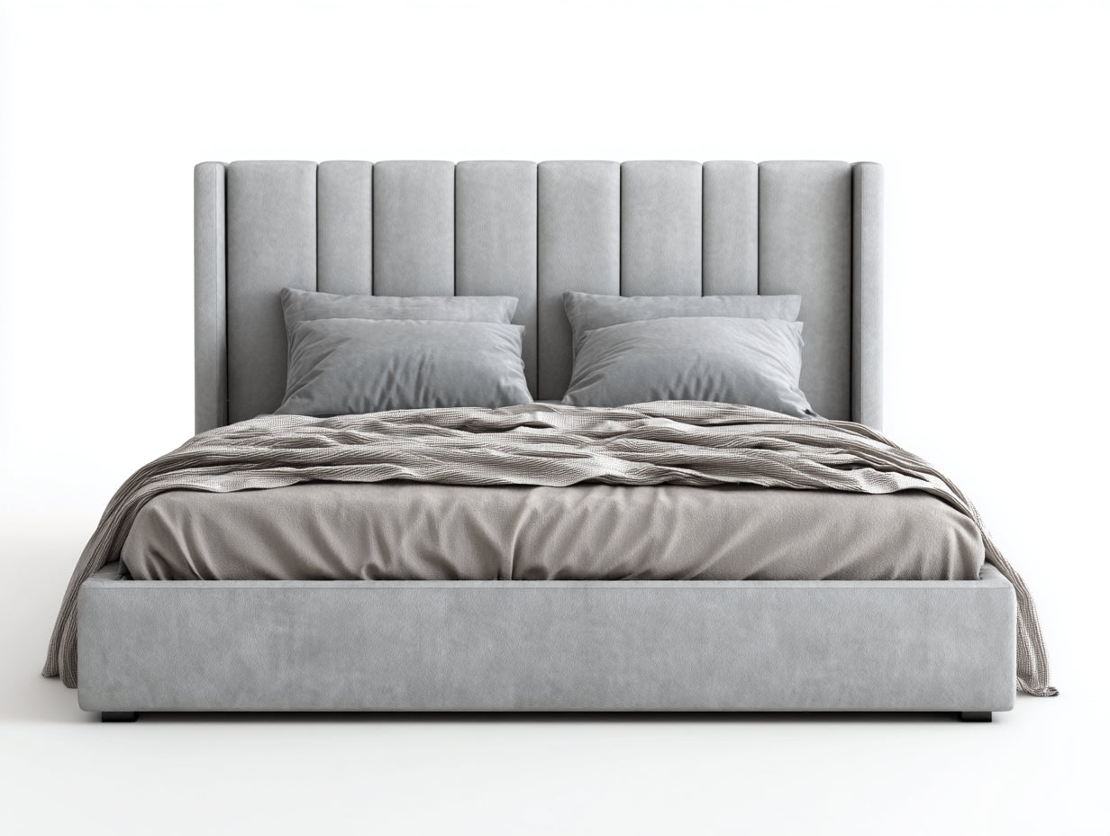 Letto matrimoniale - Legno-Tessuto - 210x180x130 cm - Grigio chiaro - Stile contemporaneo imbottito