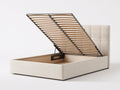 Letto matrimoniale - Legno-Metallo-Tessuto - 210x180x120 cm - Beige - Stile moderno con contenitore sollevabile