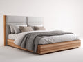 Letto matrimoniale - Legno-Tessuto - 210x180x125 cm - Marrone chiaro-Grigio chiaro - Stile moderno imbottito