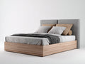 Letto matrimoniale - Legno-Tessuto - 210x180x120 cm - Marrone chiaro-Grigio - Stile moderno con testiera imbottita