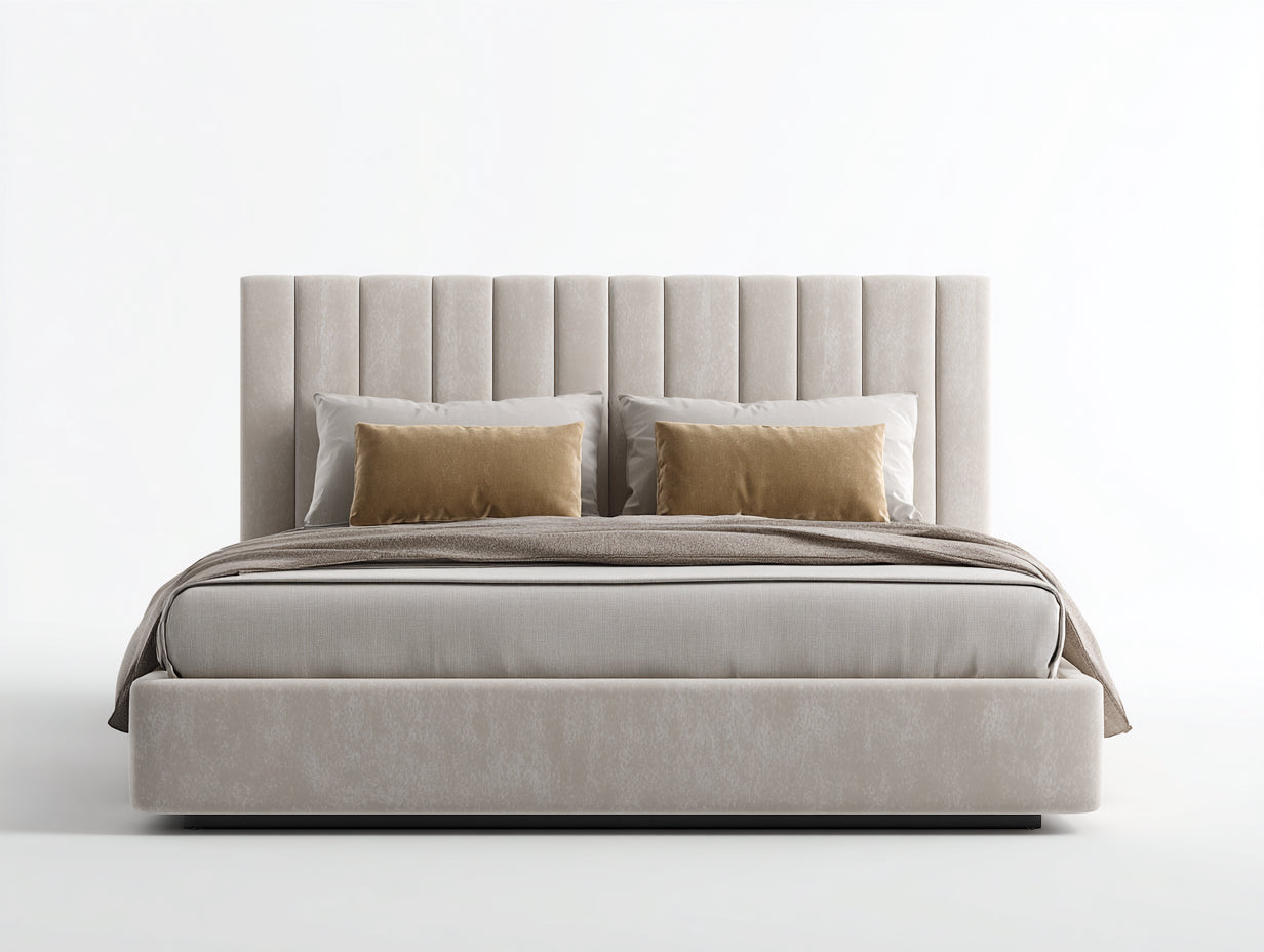 Letto matrimoniale - Legno-Tessuto - 210x180x130 cm - Beige - Stile moderno imbottito