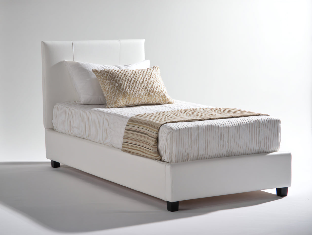 Letto singolo - Pelle sintetica - 210x100x105 cm - Bianco - Stile moderno imbottito