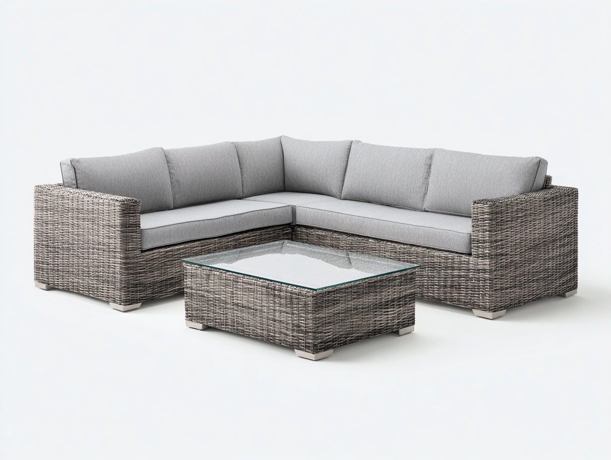Divani da esterno-Rattan sintetico-Tessuto-Vetro-245 x 245 x 80 cm-Grigio tortora-Grigio chiaro-Trasparente-Stile moderno