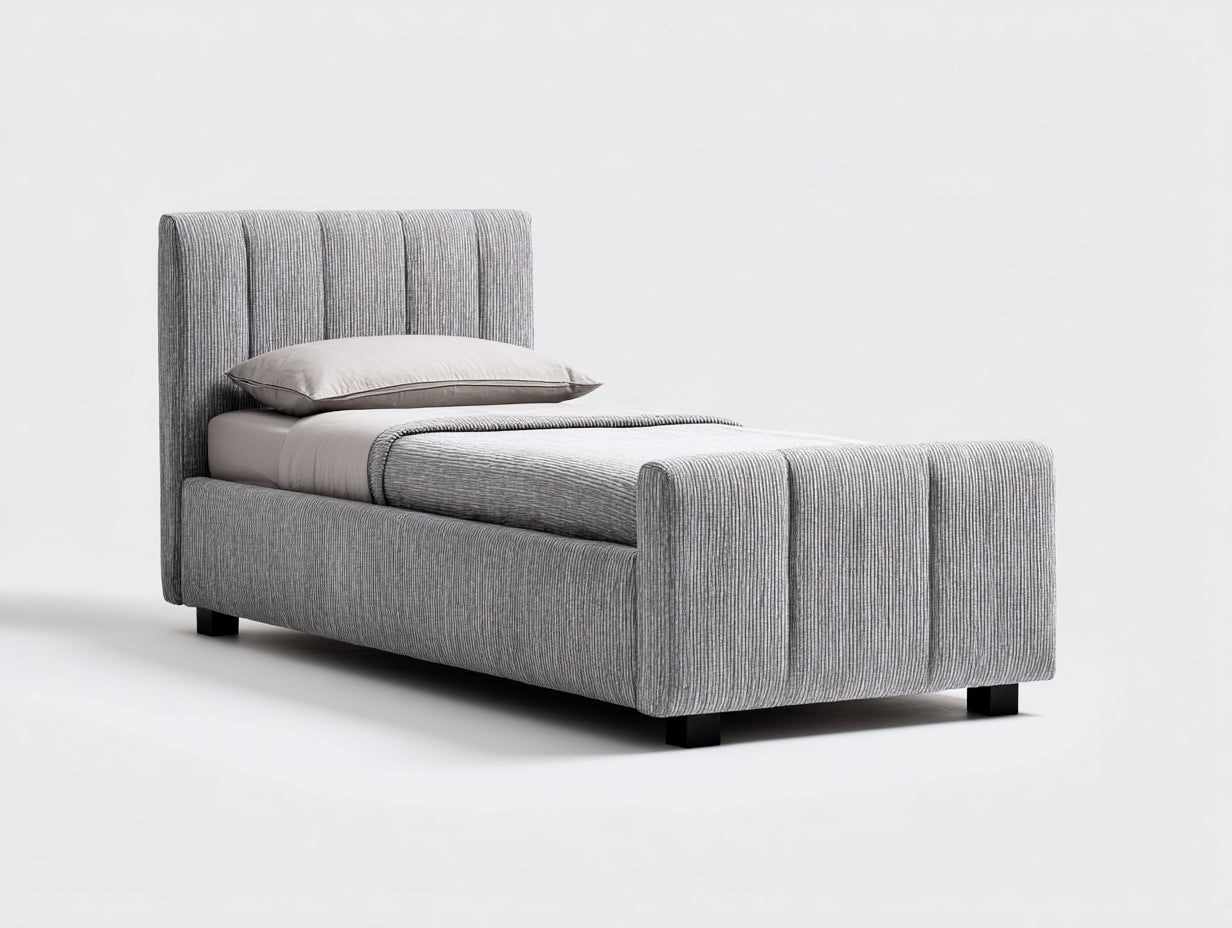 Letto singolo - Tessuto - 210x100x105 cm - Grigio - Stile moderno imbottito