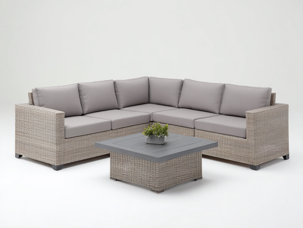 Divani da esterno-Rattan sintetico-Tessuto-260 x 260 x 80 cm-Tortora-Grigio chiaro-Grigio scuro-Stile contemporaneo