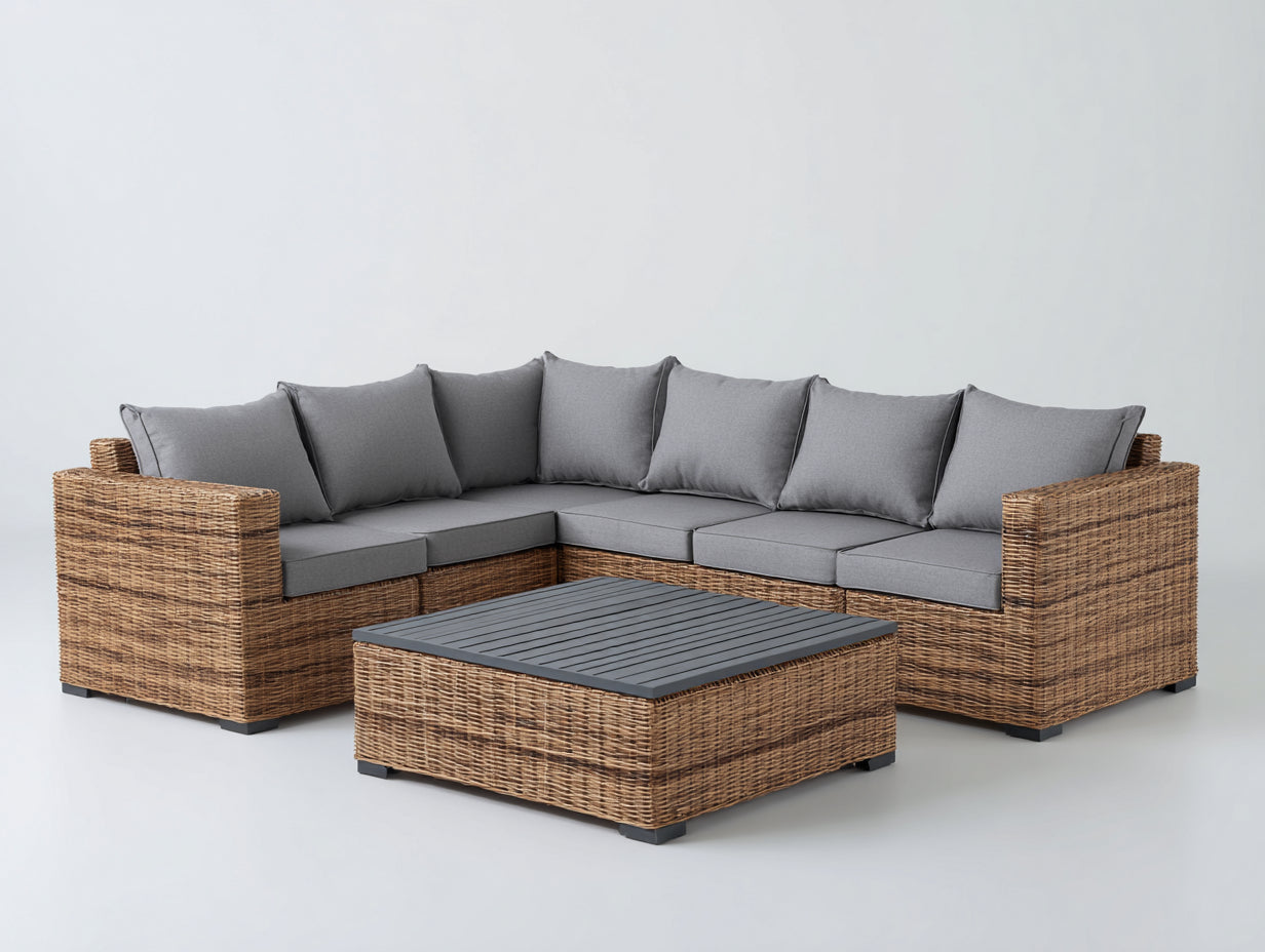 Divani da esterno-Rattan sintetico-Tessuto-270 x 200 x 82 cm-Naturale-Grigio-Antracite-Stile moderno