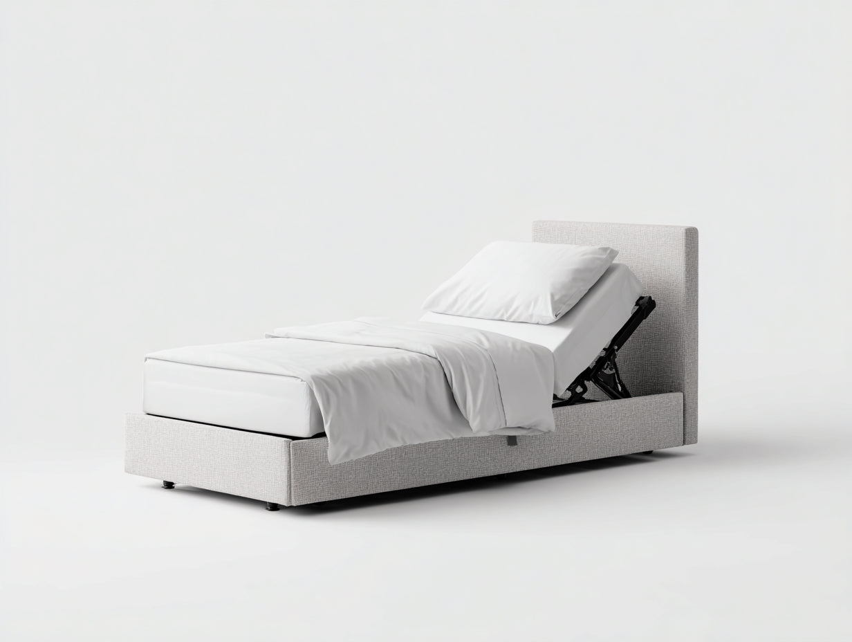 Letto singolo - Tessuto - 210x100x110 cm - Grigio chiaro - Stile moderno regolabile