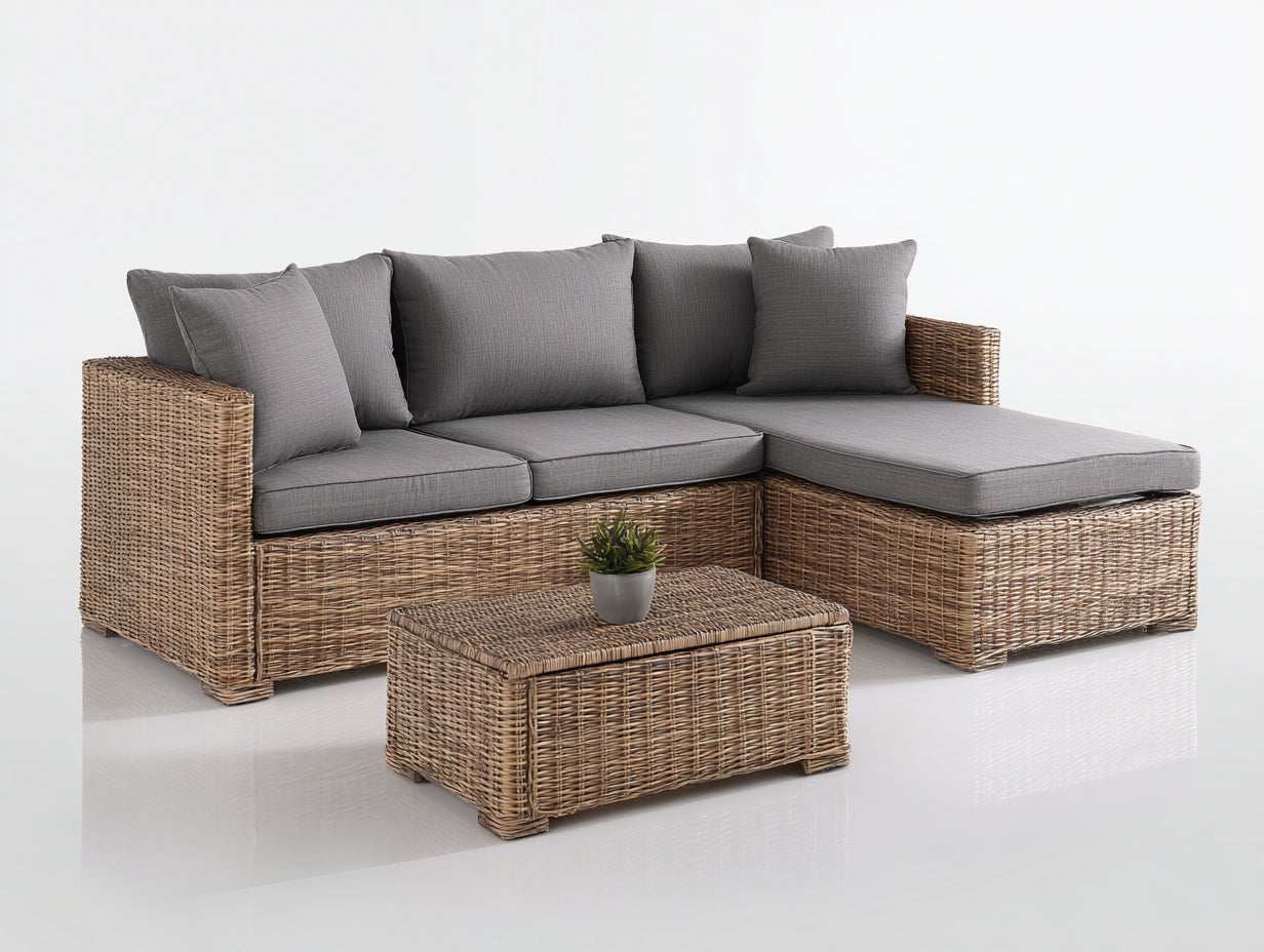 Divani da esterno-Rattan sintetico-Tessuto-238 x 168 x 81 cm-Naturale-Grigio scuro-Stile contemporaneo